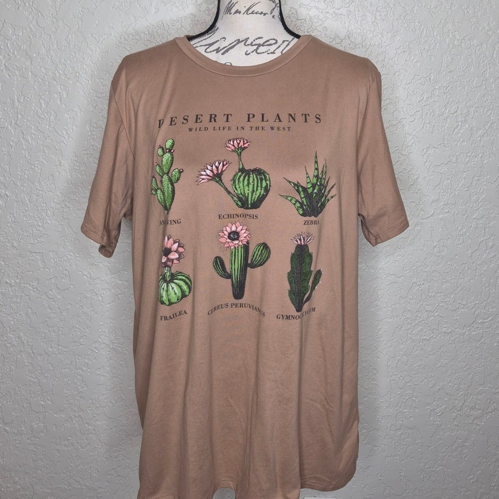 Desert Plants Wild Life In The West Graphic Tee Tan Cactus Botanical T-Shirt XL